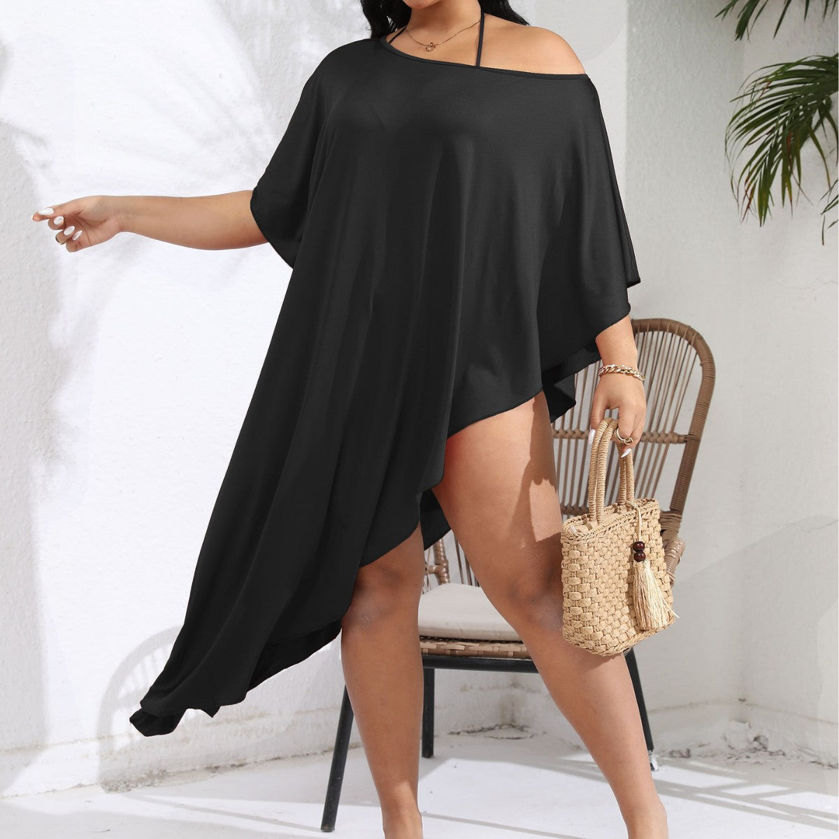 Women Vacation Beach Blouse plus Size Women Clothes off Shoulder Bikini Irregular Asymmetric Dress Bella Mia